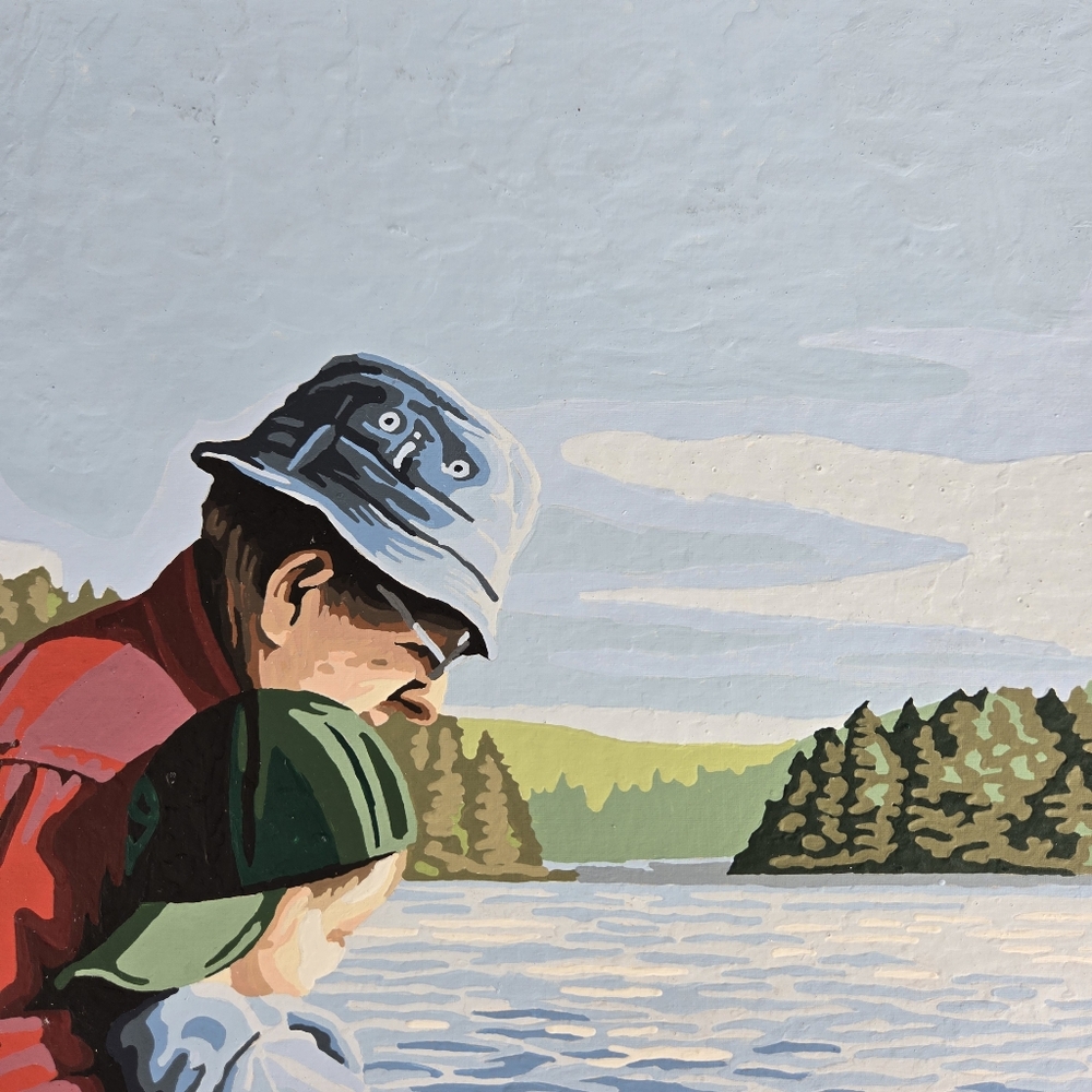 Grandpa With Grandson Fishing On‎ Dock With Labs Vintage Paint By Number 20x16 - Picture 12 of 17
